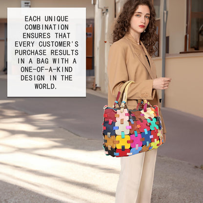 Handmade Cowhide Multi Color Patchwork Bag Crossbody Shoulder Handheld Unique Style