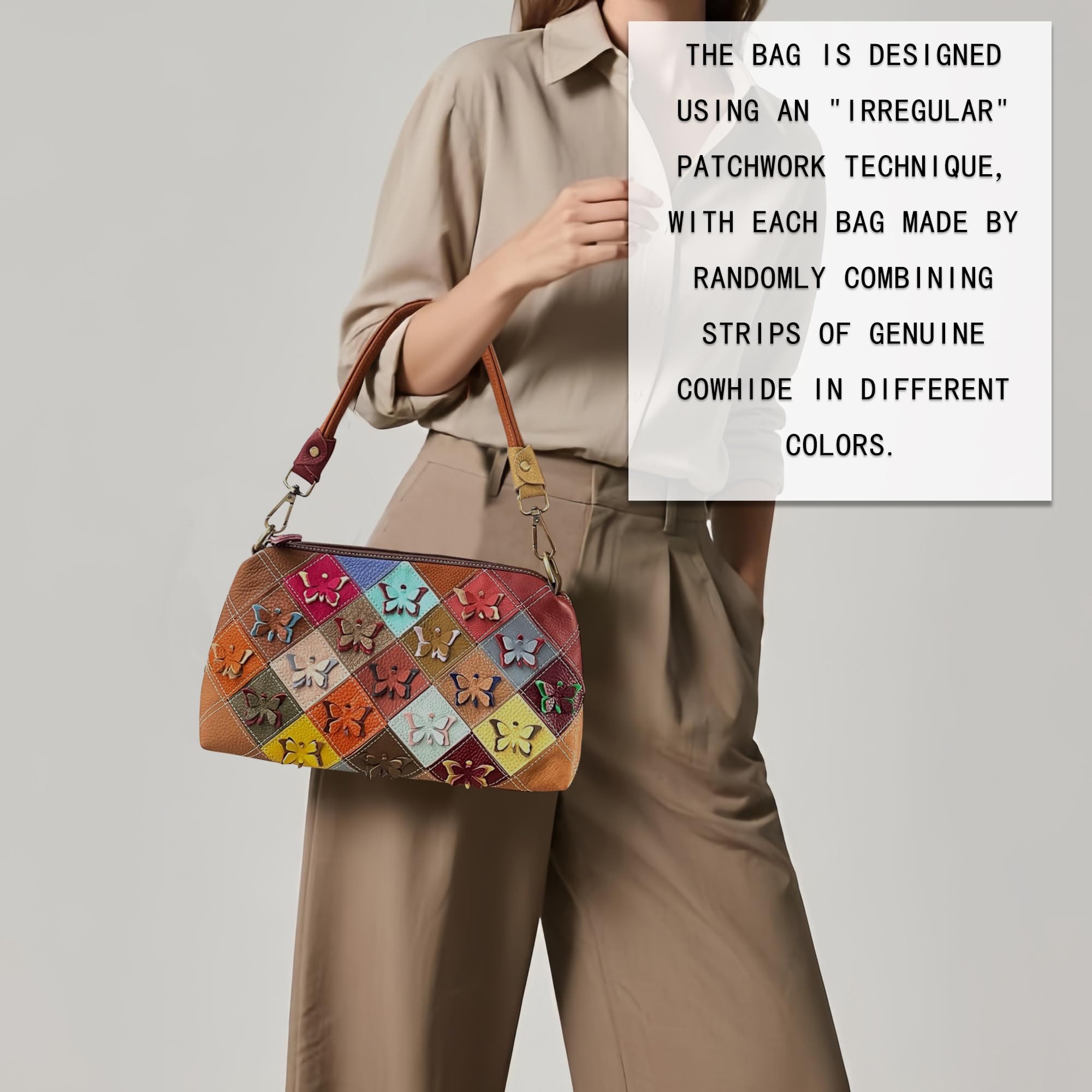 Handmade Cowhide Multi Color Patchwork Bag Crossbody Shoulder Handheld Unique Style