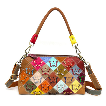 Handmade Cowhide Multi Color Patchwork Bag Crossbody Shoulder Handheld Unique Style
