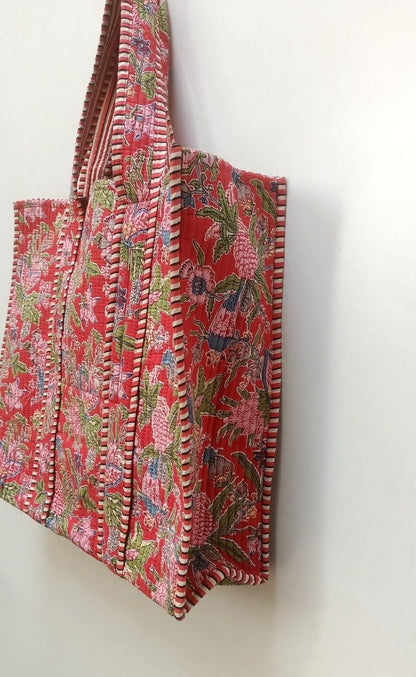 Handmade Quilted Cotton Tote Bag Boho Large Shopping Market Bag