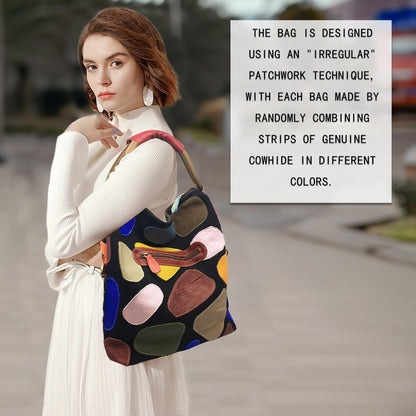 Handmade Cowhide Multi Color Patchwork Bag Crossbody Shoulder Handheld Unique Style