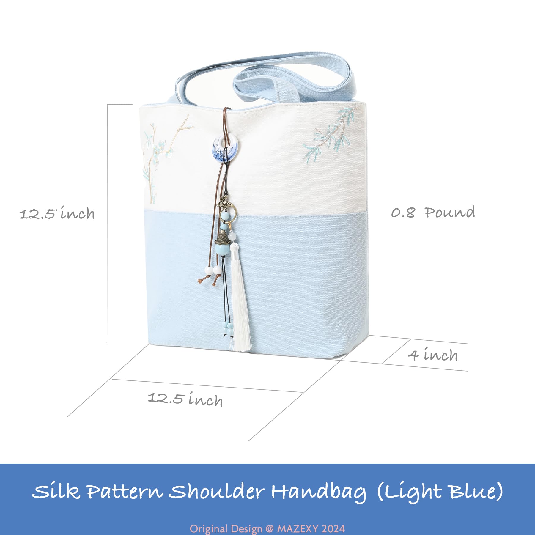 Elegant Vintage Silk Pattern Shoulder Tote Bag with Pendant and Tassels