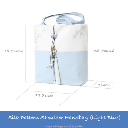 Elegant Vintage Silk Pattern Shoulder Tote Bag with Pendant and Tassels