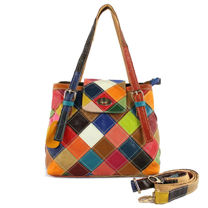 Handmade Cowhide Multi Color Patchwork Bag Crossbody Shoulder Handheld Unique Style