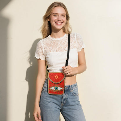 Beaded Crossbody Phone Shoulder Bag Boho Wallet Purse with Colorful Handcrafted Beads