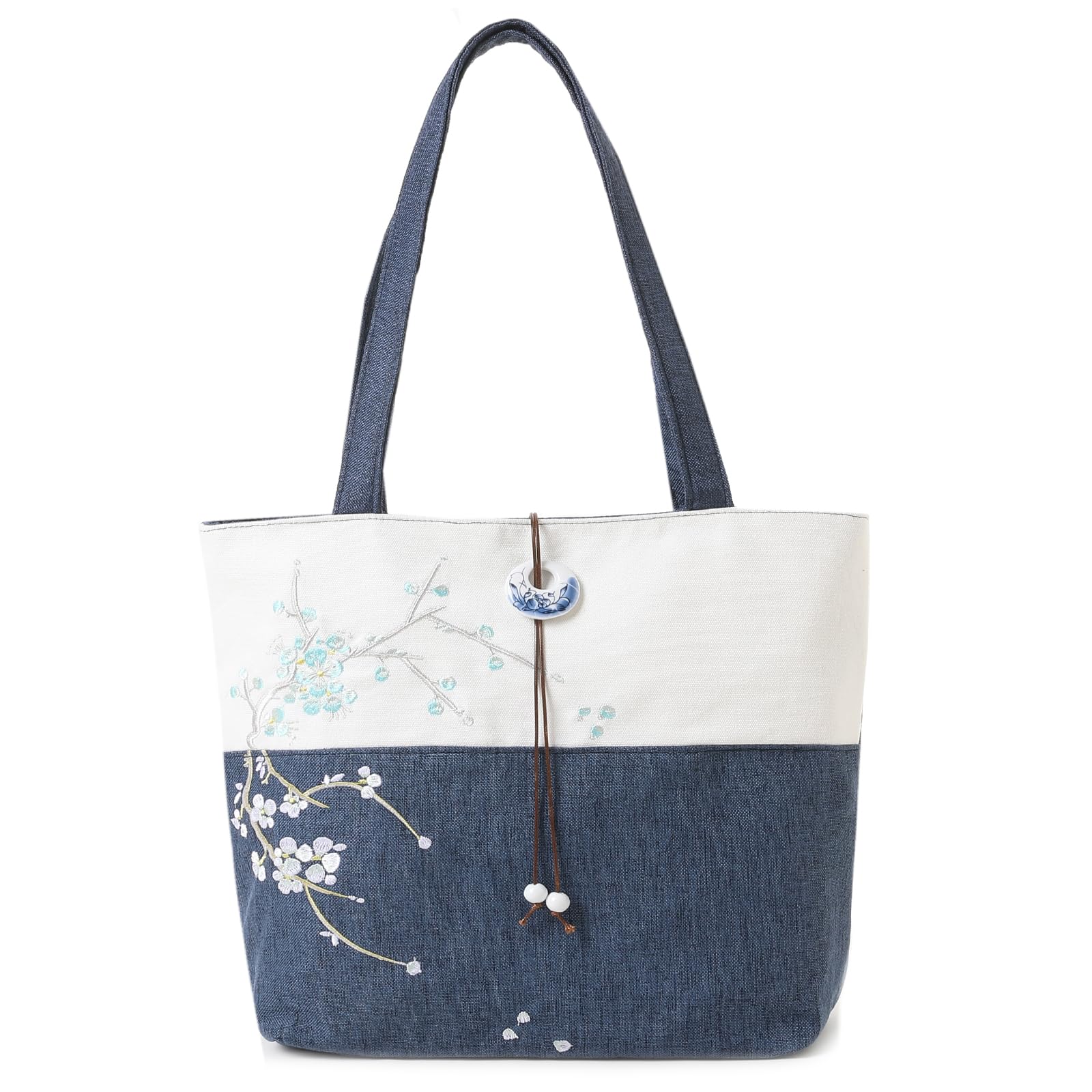 Elegant Vintage Silk Pattern Shoulder Tote Bag with Pendant and Tassels