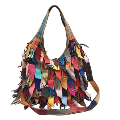 Handmade Cowhide Multi Color Patchwork Bag Crossbody Shoulder Handheld Unique Style