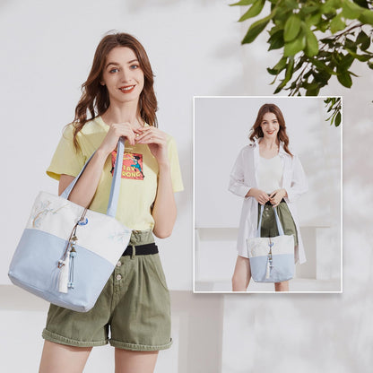 Elegant Vintage Silk Pattern Shoulder Tote Bag with Pendant and Tassels