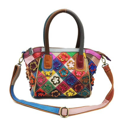 Handmade Cowhide Multi Color Patchwork Bag Crossbody Shoulder Handheld Unique Style