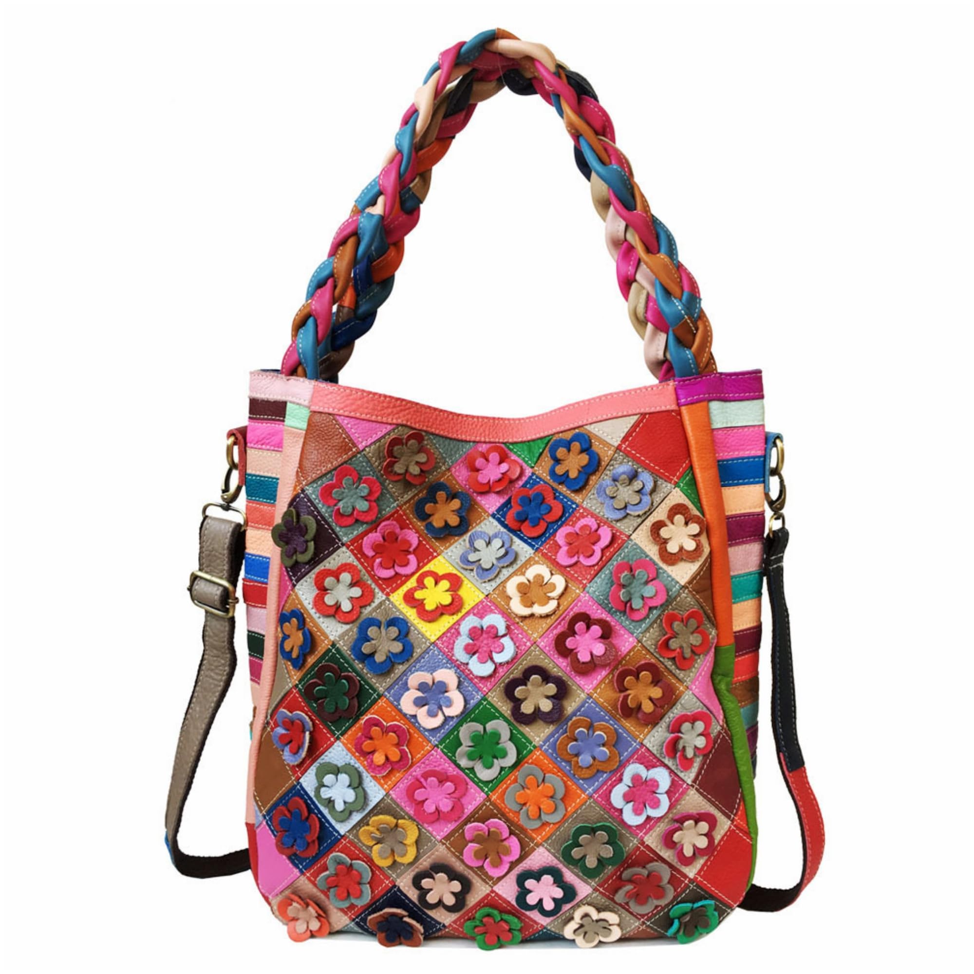 Handmade Cowhide Multi Color Patchwork Bag Crossbody Shoulder Handheld Unique Style