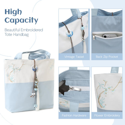 Elegant Vintage Silk Pattern Shoulder Tote Bag with Pendant and Tassels