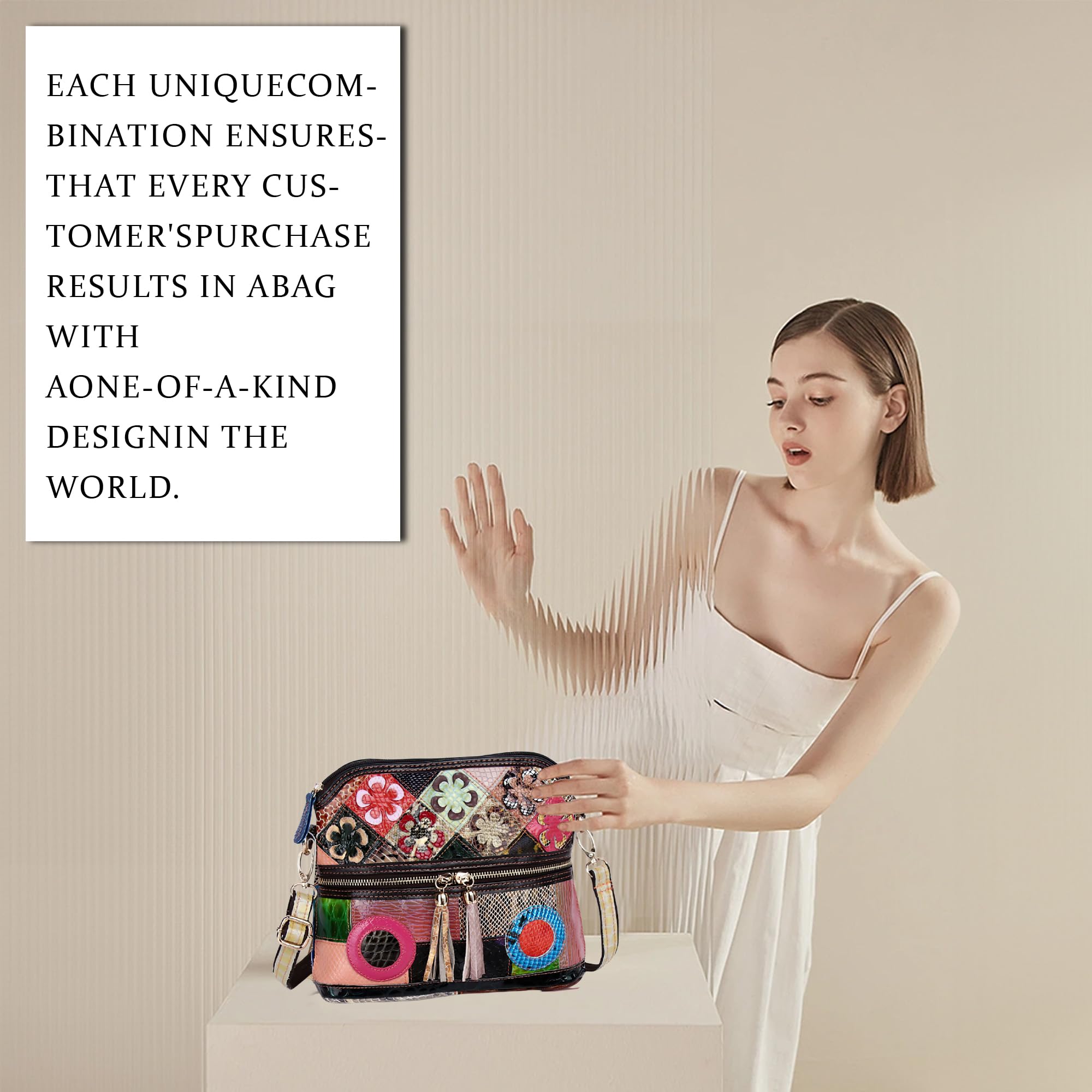 Handmade Cowhide Multi Color Patchwork Bag Crossbody Shoulder Handheld Unique Style