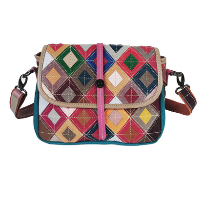 Handmade Cowhide Multi Color Patchwork Bag Crossbody Shoulder Handheld Unique Style