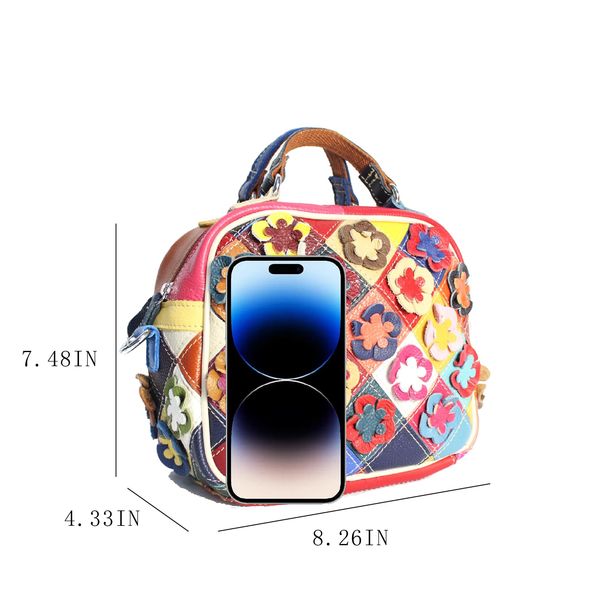 Handmade Cowhide Multi Color Patchwork Bag Crossbody Shoulder Handheld Unique Style