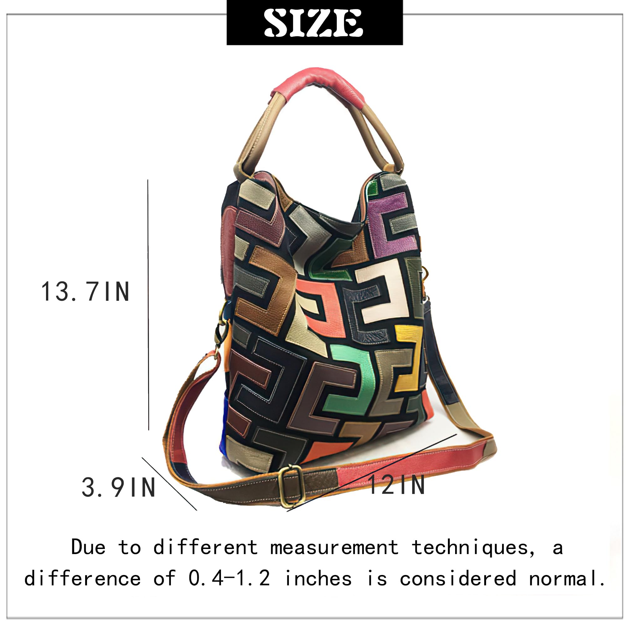 Handmade Cowhide Multi Color Patchwork Bag Crossbody Shoulder Handheld Unique Style