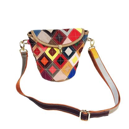 Handmade Cowhide Multi Color Patchwork Bag Crossbody Shoulder Handheld Unique Style