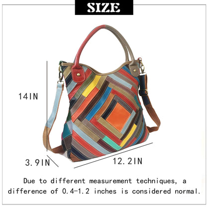 Handmade Cowhide Multi Color Patchwork Bag Crossbody Shoulder Handheld Unique Style
