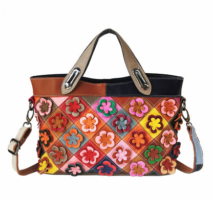Handmade Cowhide Multi Color Patchwork Bag Crossbody Shoulder Handheld Unique Style