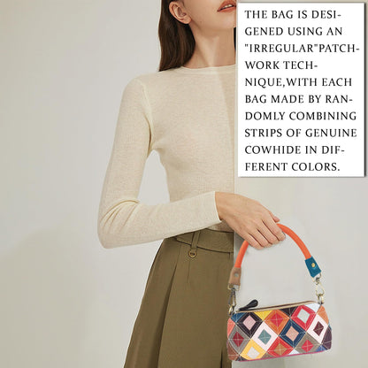 Handmade Cowhide Multi Color Patchwork Bag Crossbody Shoulder Handheld Unique Style