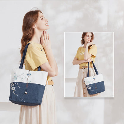 Elegant Vintage Silk Pattern Shoulder Tote Bag with Pendant and Tassels