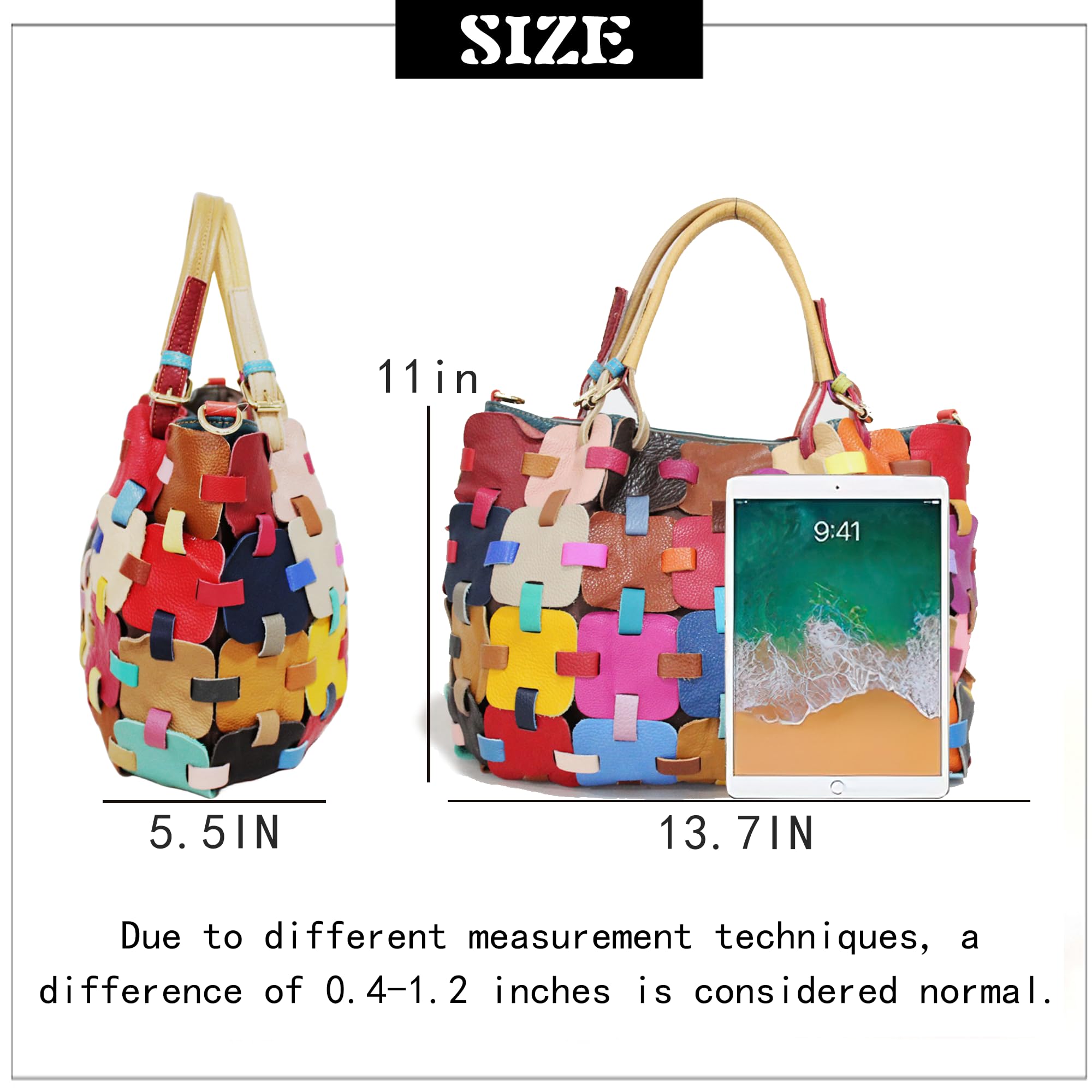 Handmade Cowhide Multi Color Patchwork Bag Crossbody Shoulder Handheld Unique Style