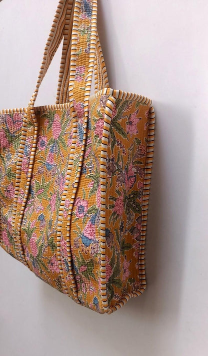 Handmade Quilted Cotton Tote Bag Boho Large Shopping Market Bag