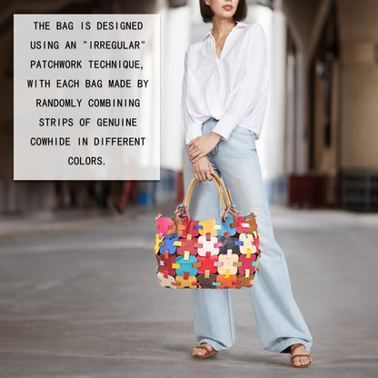 Handmade Cowhide Multi Color Patchwork Bag Crossbody Shoulder Handheld Unique Style