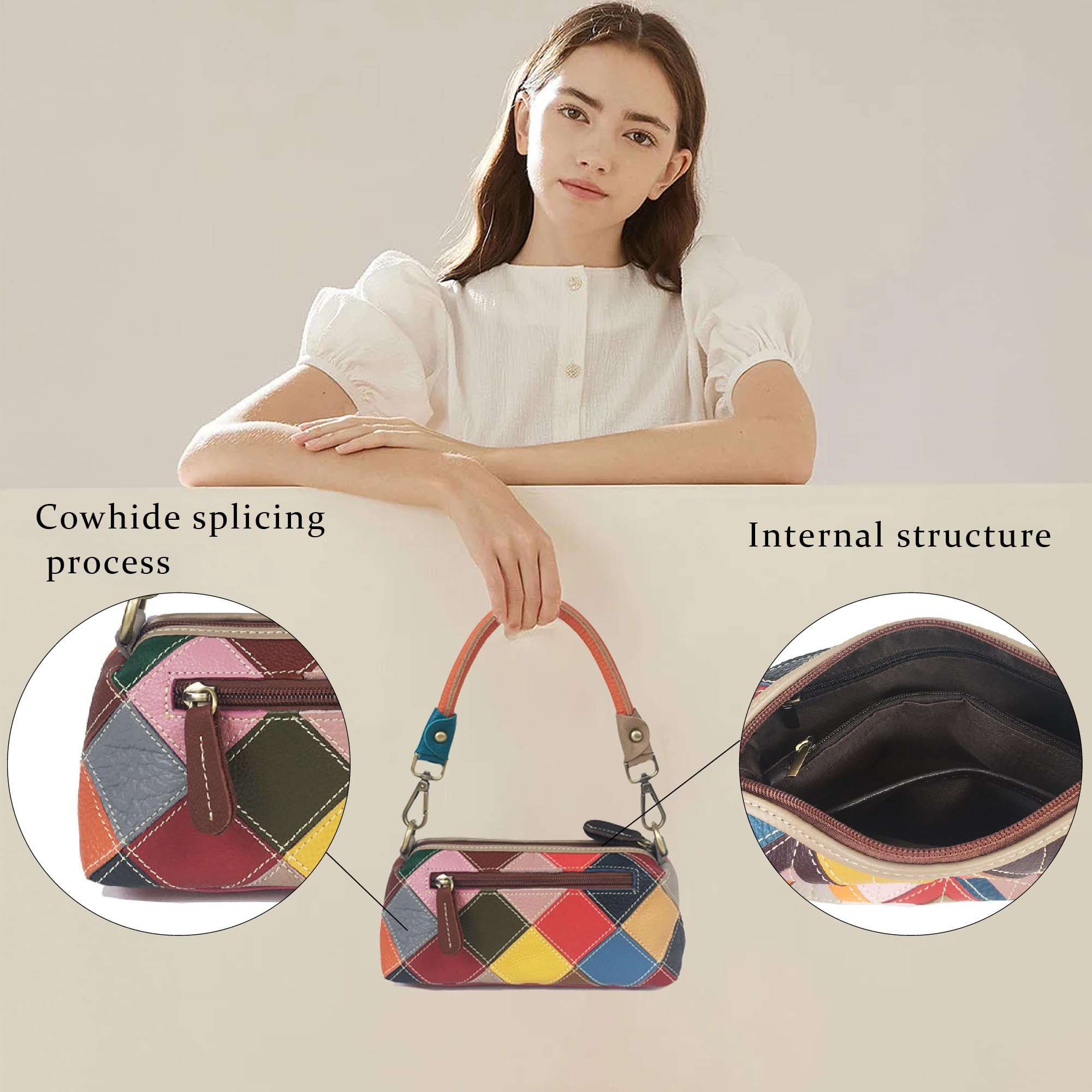 Handmade Cowhide Multi Color Patchwork Bag Crossbody Shoulder Handheld Unique Style