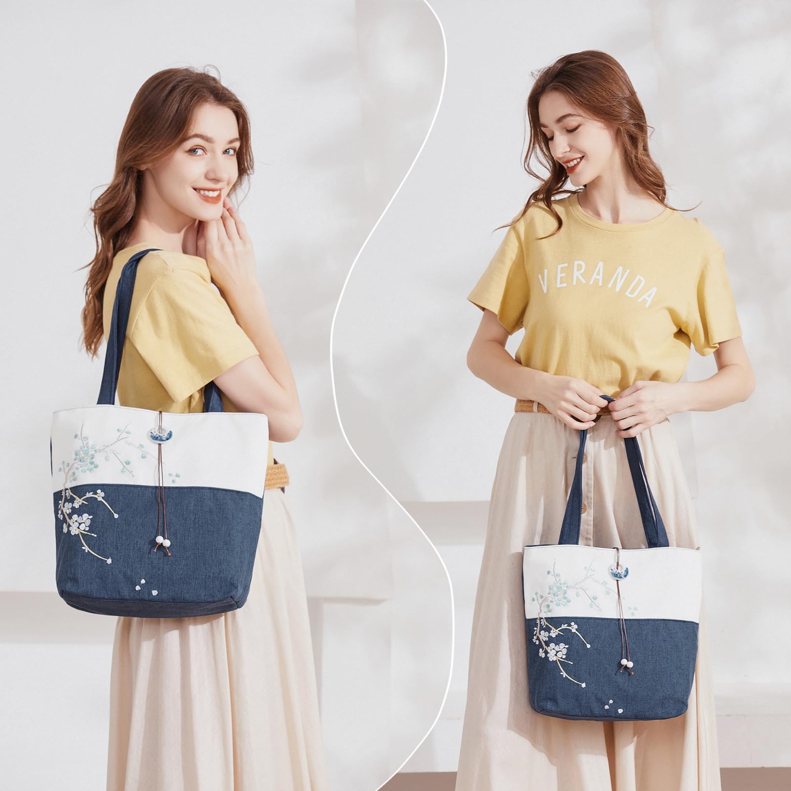 Elegant Vintage Silk Pattern Shoulder Tote Bag with Pendant and Tassels