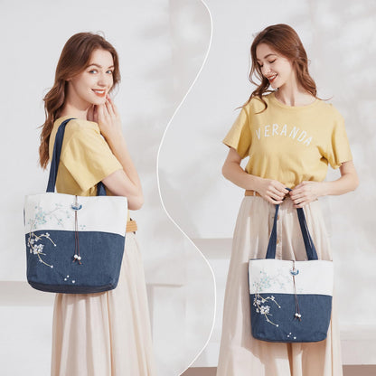 Elegant Vintage Silk Pattern Shoulder Tote Bag with Pendant and Tassels