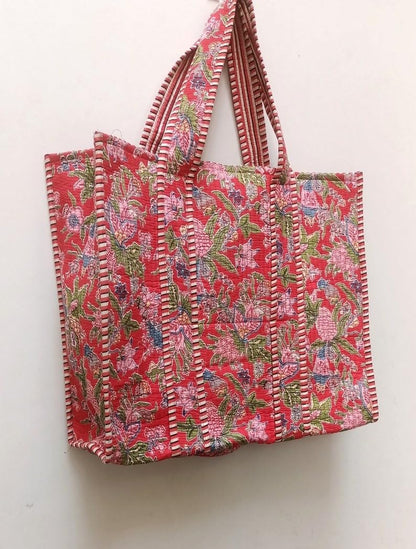 Handmade Quilted Cotton Tote Bag Boho Large Shopping Market Bag