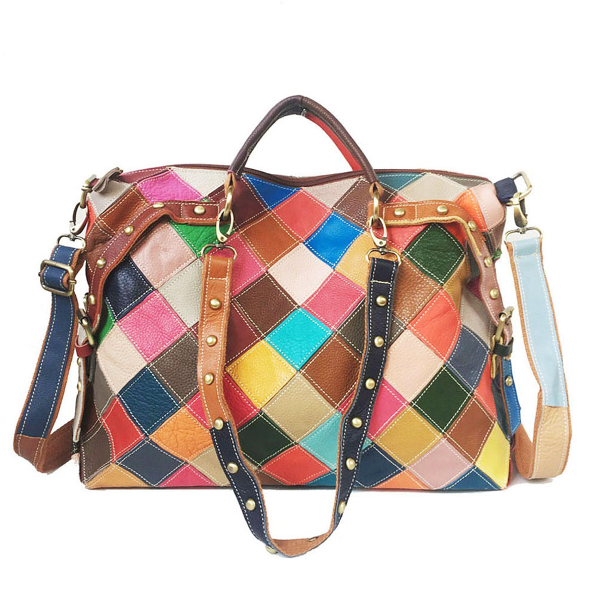 Handmade Cowhide Multi Color Patchwork Bag Crossbody Shoulder Handheld Unique Style