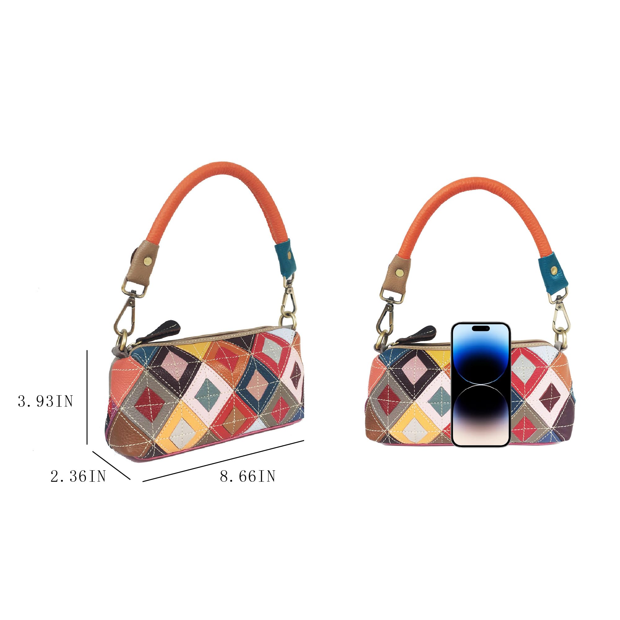 Handmade Cowhide Multi Color Patchwork Bag Crossbody Shoulder Handheld Unique Style