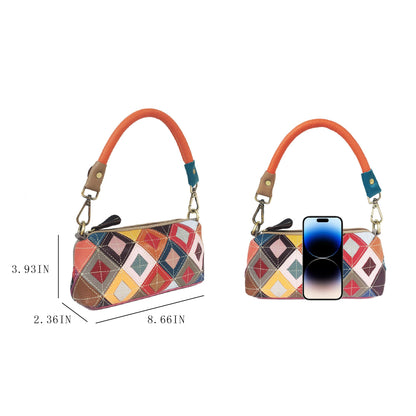 Handmade Cowhide Multi Color Patchwork Bag Crossbody Shoulder Handheld Unique Style