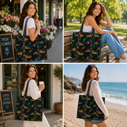 Handmade Cotton Floral Block Print Quilted Tote Shoulder Market Shopping Bag