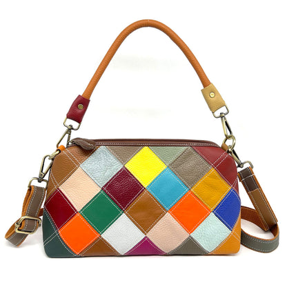 Handmade Cowhide Multi Color Patchwork Bag Crossbody Shoulder Handheld Unique Style