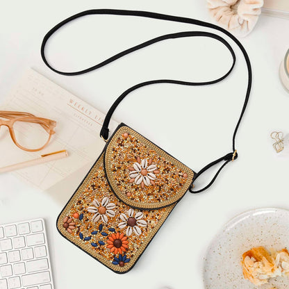 Beaded Crossbody Phone Shoulder Bag Boho Wallet Purse with Colorful Handcrafted Beads