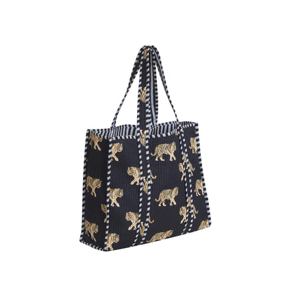Handmade Cotton Floral Block Print Quilted Tote Shoulder Market Shopping Bag