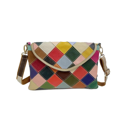 Handmade Cowhide Multi Color Patchwork Bag Crossbody Shoulder Handheld Unique Style