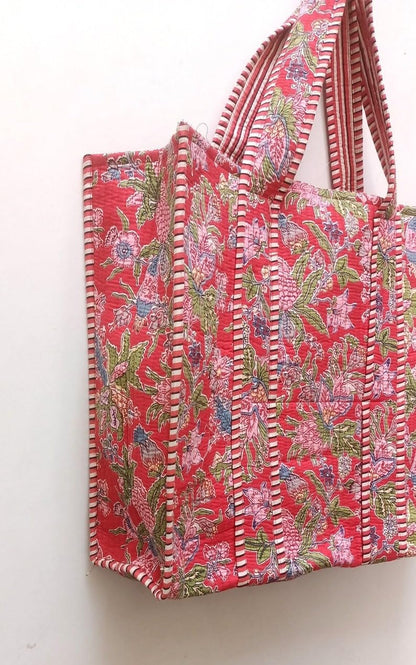 Handmade Quilted Cotton Tote Bag Boho Large Shopping Market Bag