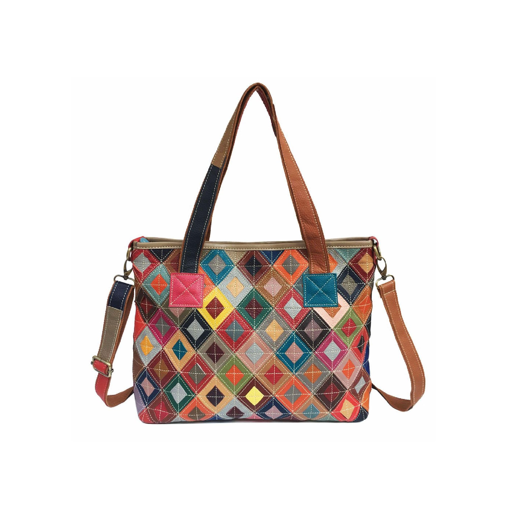 Handmade Cowhide Multi Color Patchwork Bag Crossbody Shoulder Handheld Unique Style