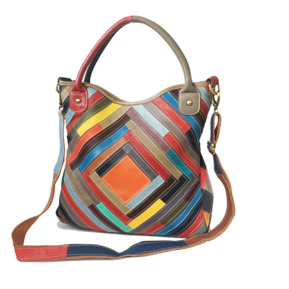 Handmade Cowhide Multi Color Patchwork Bag Crossbody Shoulder Handheld Unique Style