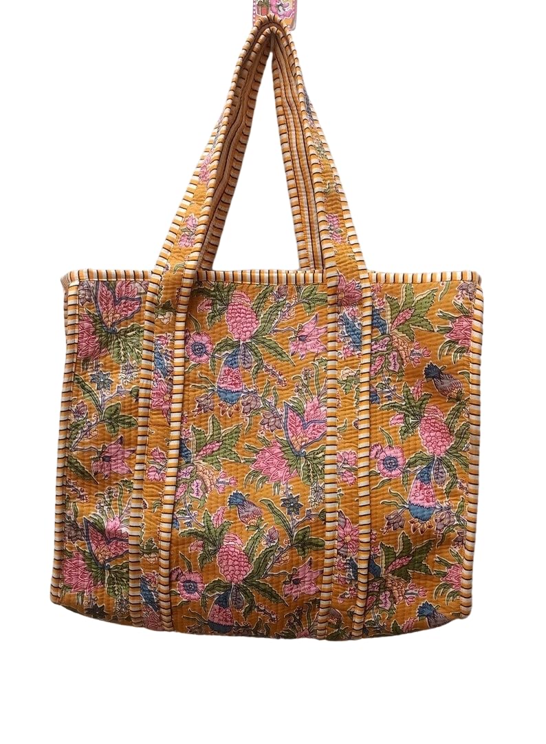 Handmade Quilted Cotton Tote Bag Boho Large Shopping Market Bag