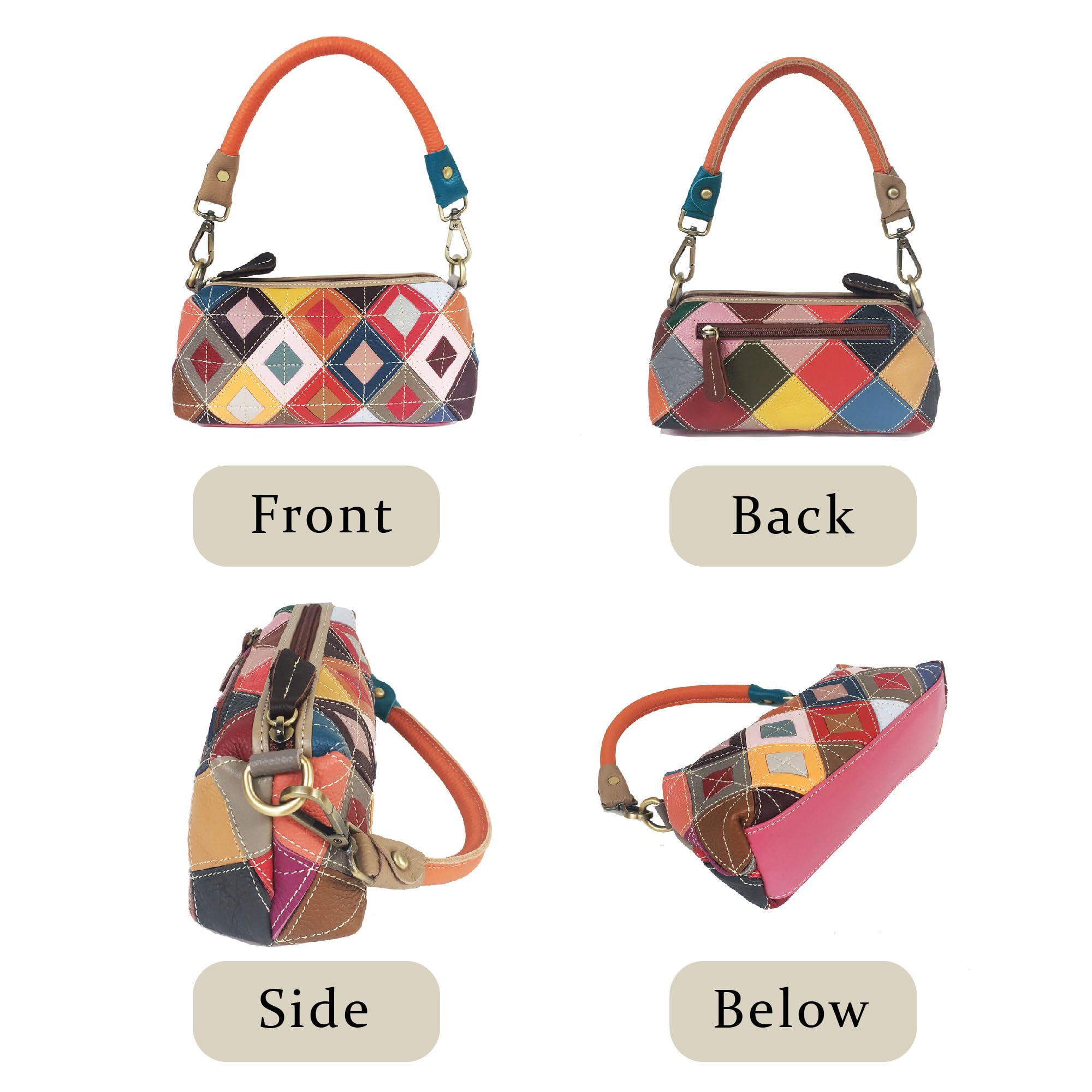 Handmade Cowhide Multi Color Patchwork Bag Crossbody Shoulder Handheld Unique Style