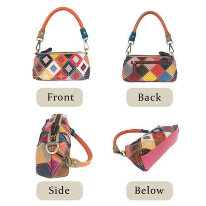 Handmade Cowhide Multi Color Patchwork Bag Crossbody Shoulder Handheld Unique Style