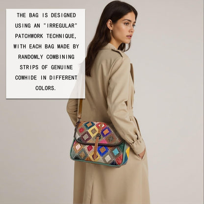 Handmade Cowhide Multi Color Patchwork Bag Crossbody Shoulder Handheld Unique Style