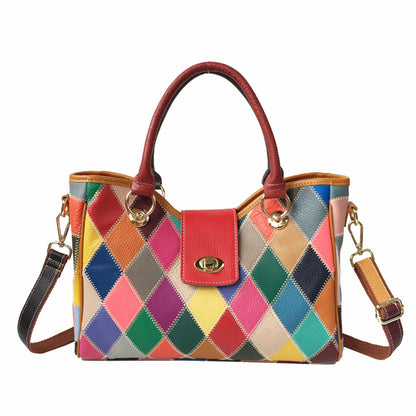 Handmade Cowhide Multi Color Patchwork Bag Crossbody Shoulder Handheld Unique Style