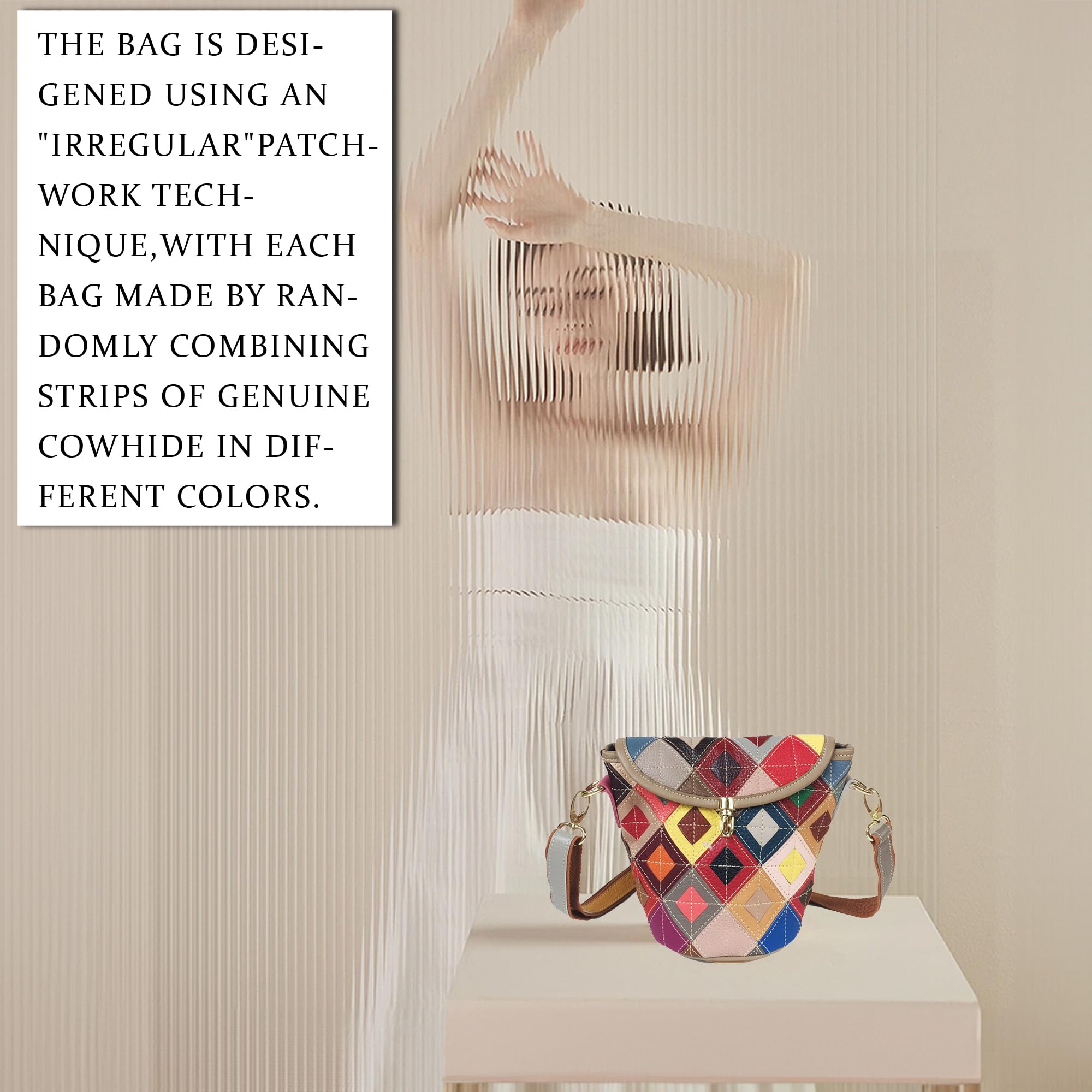 Handmade Cowhide Multi Color Patchwork Bag Crossbody Shoulder Handheld Unique Style