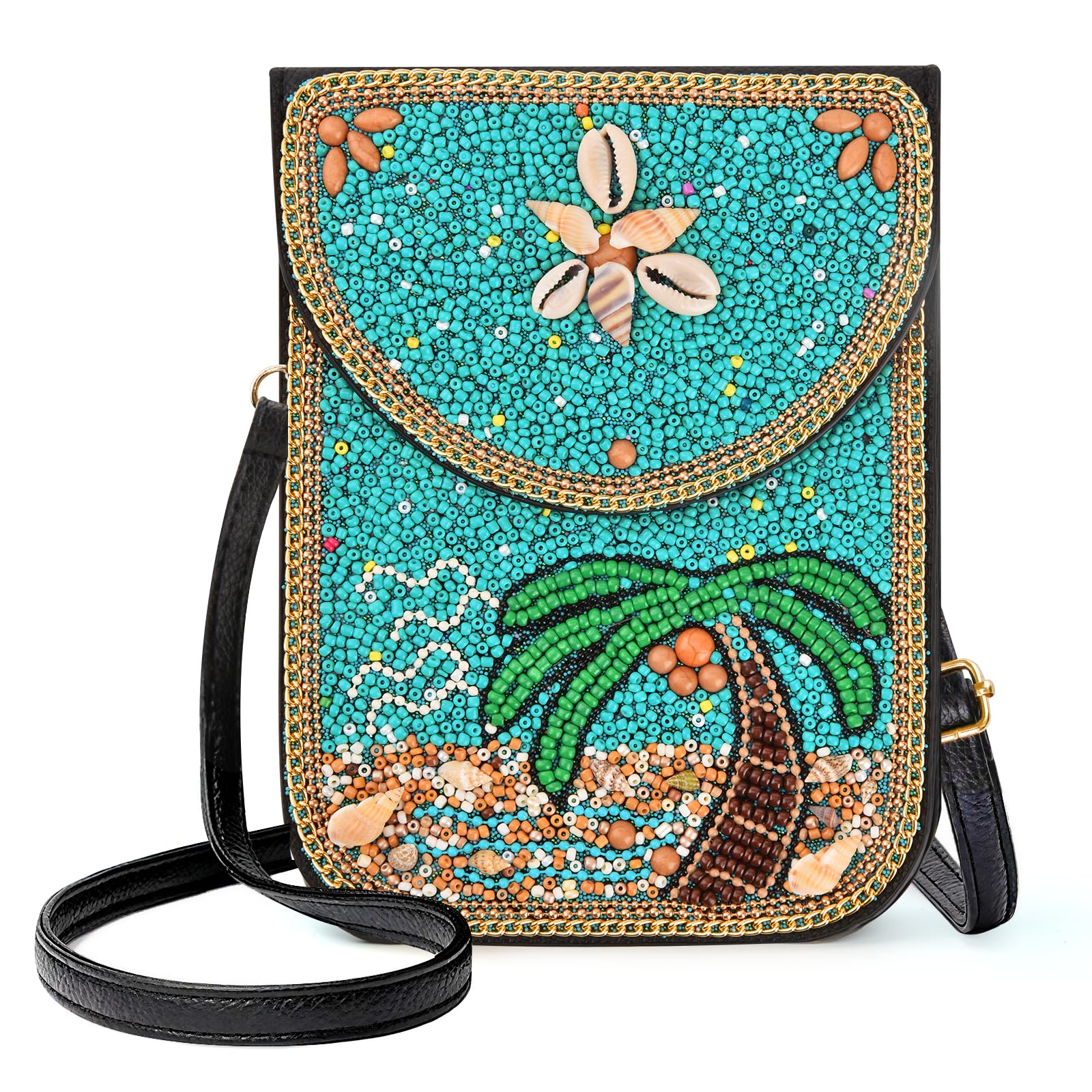 Beaded Crossbody Phone Shoulder Bag Boho Wallet Purse with Colorful Handcrafted Beads