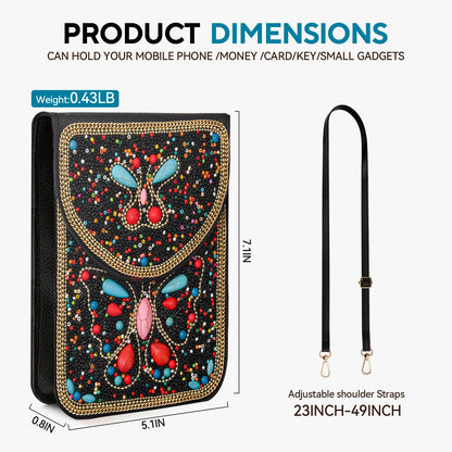 Beaded Crossbody Phone Shoulder Bag Boho Wallet Purse with Colorful Handcrafted Beads